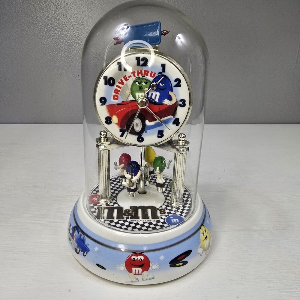 M&M Mars Candy, 10" Glass Dome Anniversary Clock READ FOR PARTS